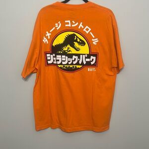 Jurassic Park Bait Mens Orange Japanese‎ Print T-Rex Graphic T-Shirt Size XL
